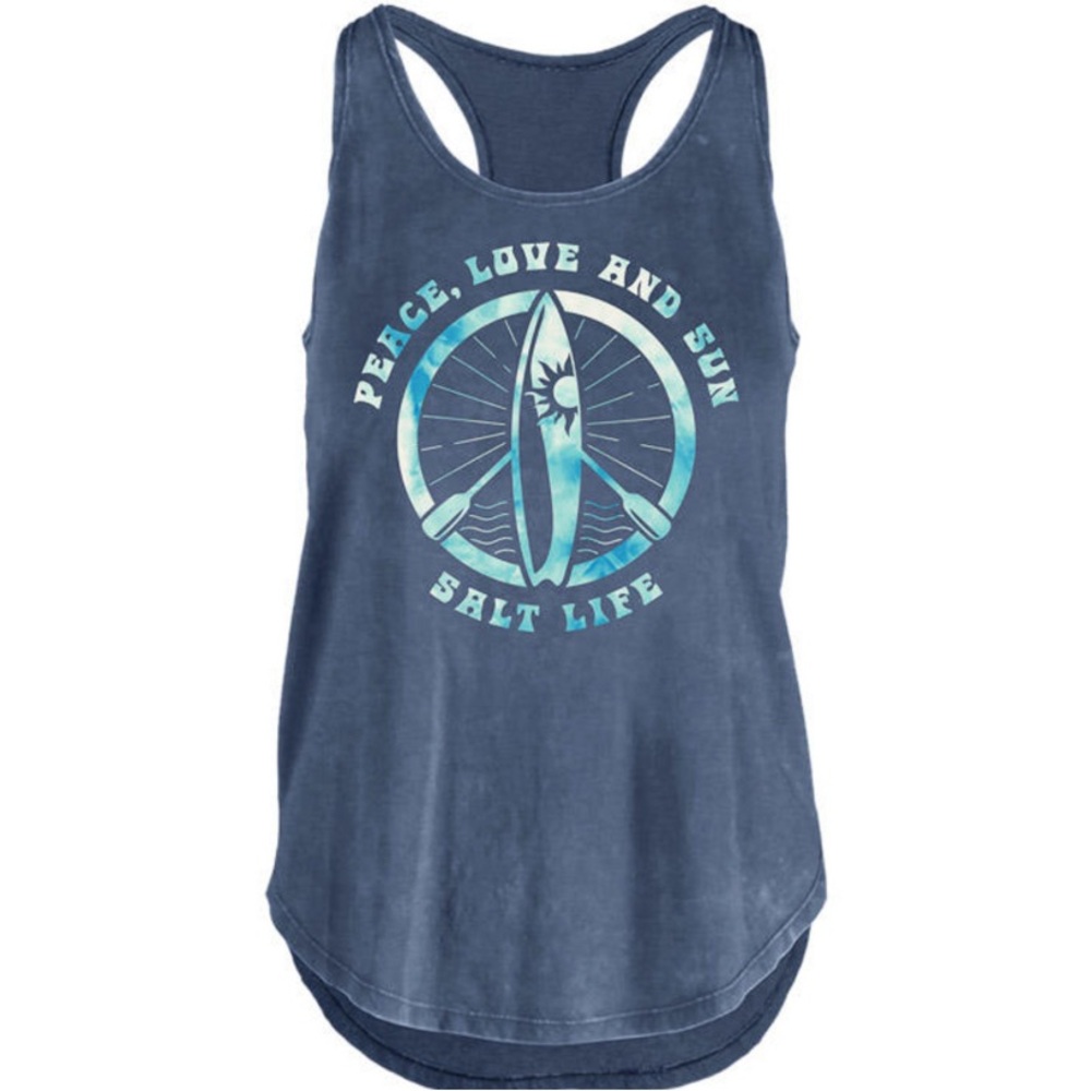 🐳🐳 Salt Life Peace Love Sun Washed Navy Paddleboard Tank Top NWT